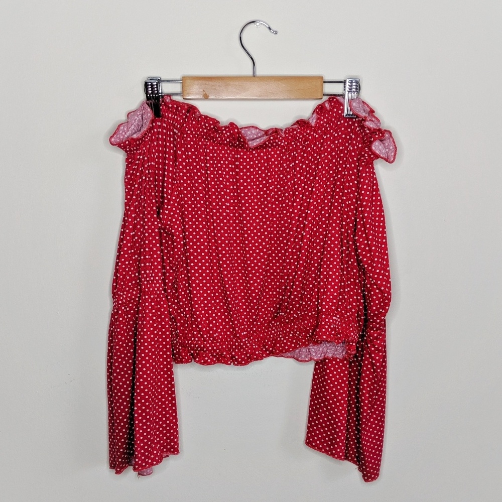 Cotton On Cherry Red Off Shoulder Ruffle Top